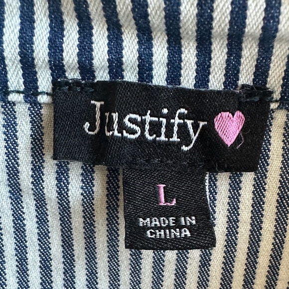 Justify Striped Utility Romper Large Tie Waist Zip Front Pockets - Picture 4 of 10